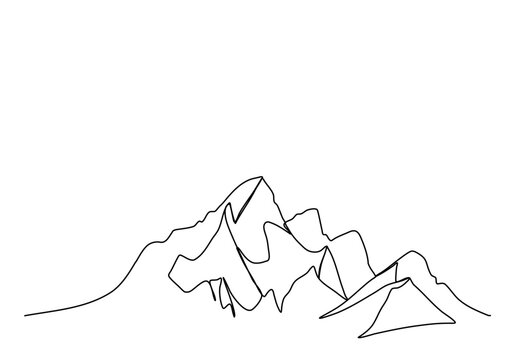 Mountains, one line drawing vector illustration.