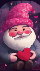 valentine's day gnome with hearts and rosy cheeks