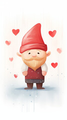 valentine's day gnome with hearts and brown beard
