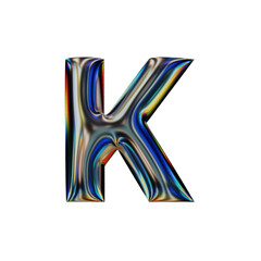 3D Chrome Letter K Text Effect. Uppercase Letter.