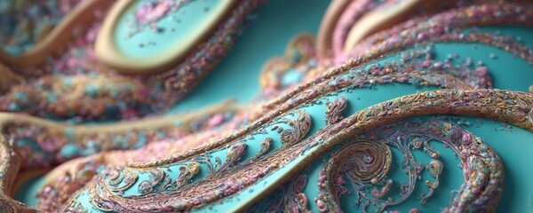 a close up of a blue and pink fabric