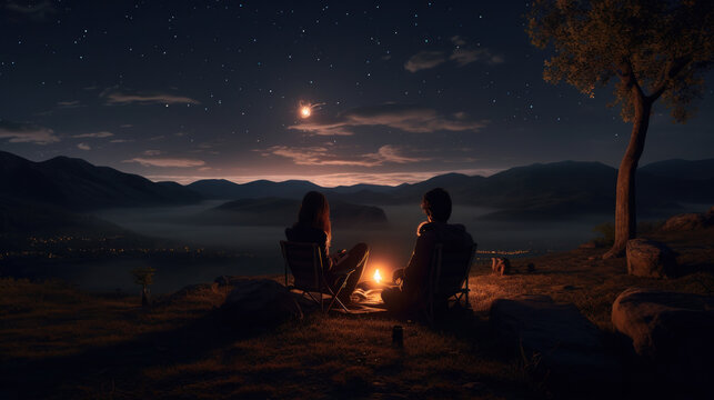 A romantic setting with a couple star gazing.
