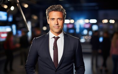 Fototapeta premium News reporter is reporting a tv news