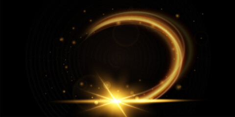 Fototapeta premium Light effect of shiny gold lines.Gold color glowing design element.Wavy bright stripes. 