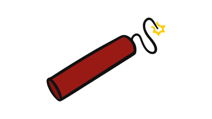 Red dynamite stick icon with a burning fuse on a white background. On the verge of exploding. Dynamite. One red dynamite stick, with burning wick, comic style bomb.