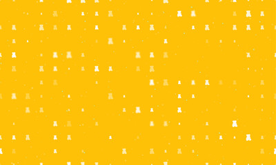 Seamless background pattern of evenly spaced white teddy bear symbols of different sizes and opacity. Vector illustration on amber background with stars