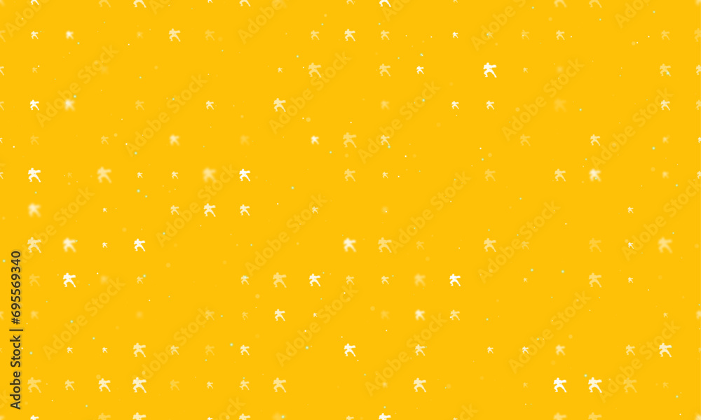 Poster seamless background pattern of evenly spaced white combat robots of different sizes and opacity. vec