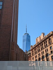 Peering through history, One World Trade Center stands tall, a beacon of modern resilience.