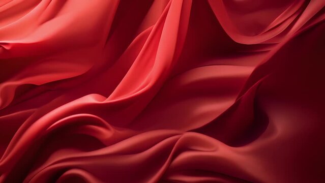 4k Red wave satin fabric loop background. Wavy silk cloth fluttering in the wind. tenderness and airiness.3D digital animation of seamless flag waving ribbon streamer riband. silk red Background
