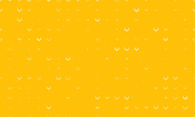 Seamless background pattern of evenly spaced white deer horns symbols of different sizes and opacity. Vector illustration on amber background with stars