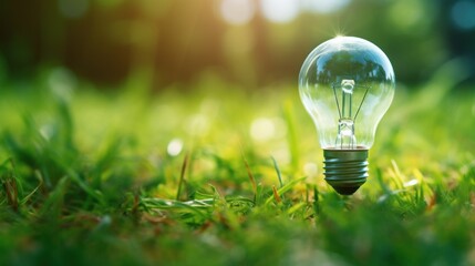 a light bulb in the grass with sunlight in the background