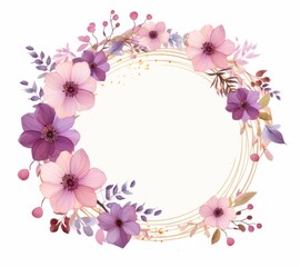 Fototapeta na wymiar a floral circle with flowers on white background