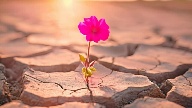 Animation of a small growing flower in the desert
