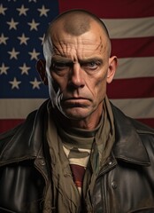 Obraz premium a man in military fashion in front of an american flag