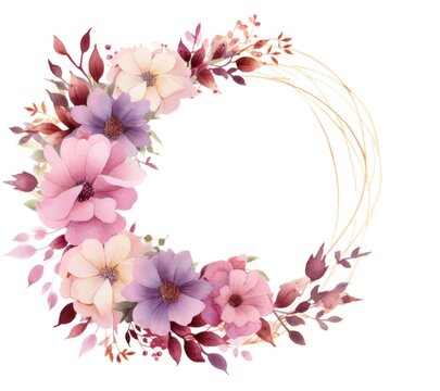 a floral circle with flowers on white background