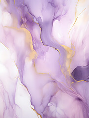 Abstract pastel purple ink acrylic splashes background with fine golden elements lines	