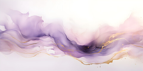 Abstract pastel purple ink acrylic splashes background with fine golden elements lines	 - obrazy, fototapety, plakaty