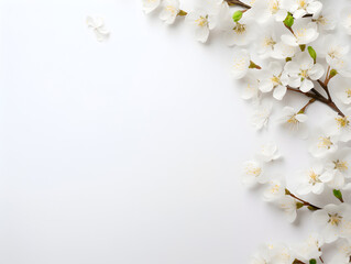 Naklejka na ściany i meble Abstract white background with white blossom flowers and copy space 