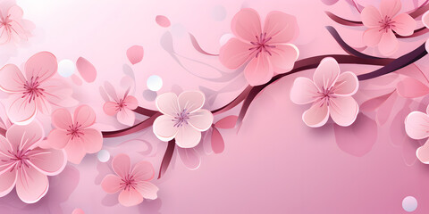 Illustration of pink blossom flowers on pastel pink background