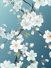 Illustration of white blossom flowers, floral background 