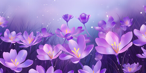 Fototapeta na wymiar Abstract illustration backgotund with purple spring crocus flowers 