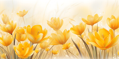 Abstract illustration backgotund with yellow spring crocus flowers 
