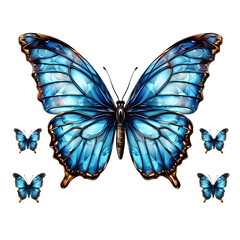beautiful blue white butterfly with spread wings isolated on transparent background Generative AI	
