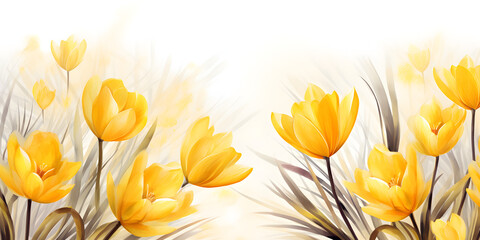 Watercolor yellow spring crocus flowers on white background	 - obrazy, fototapety, plakaty