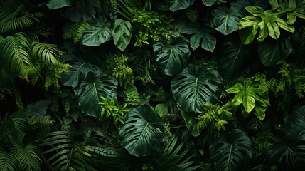 An aerial view of the vegetation in a tropical jungle. - obrazy, fototapety, plakaty