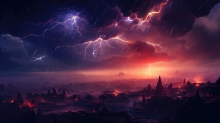 Dramatic thunderstorm illustration. Generative AI