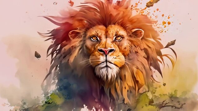 Animation of lion in aquarelle style
