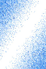 Glamour blue confetti powder scatter pattern. Triangle square circle star granules noise. Holiday decor. Uneven crumb elements dot confetti. Holiday decoration gleaming spatter