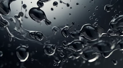 Fotobehang Gouttelettes d'eau sur un fond noir. Pluie, eau. Pour conception et création graphique, bannière. © FlyStun