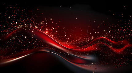 Obraz premium Abstract Red and Black Light Waves with Sparkling Stars Background