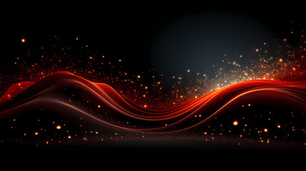 Fototapeta na wymiar Abstract Red and Black Light Waves with Sparkling Stars Background