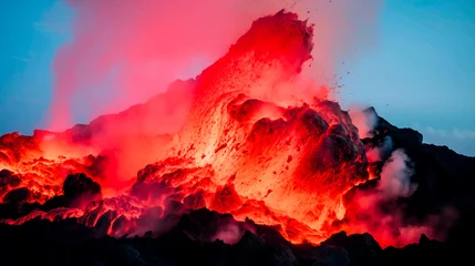 Poster Dramatic volcanic eruption with lava or hot magma spewing into the air.   © henjon
