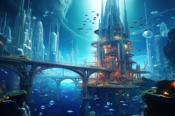 view of the modern city under water