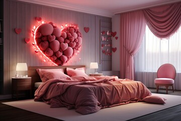 interior of a bedroom on Valentines Day