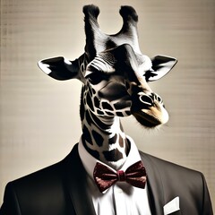 A portrait of a sophisticated giraffe in a bowtie and suspenders, reading a book1