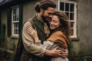 Fototapeta na wymiar Scottish atmosphere, couple hugging