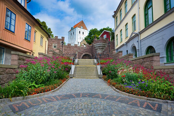 Monks stairs with Heliga Kors church in the background, Ronneby, Sweden