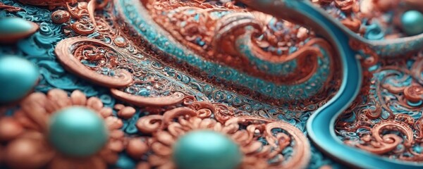 a close up of a blue and copper plate