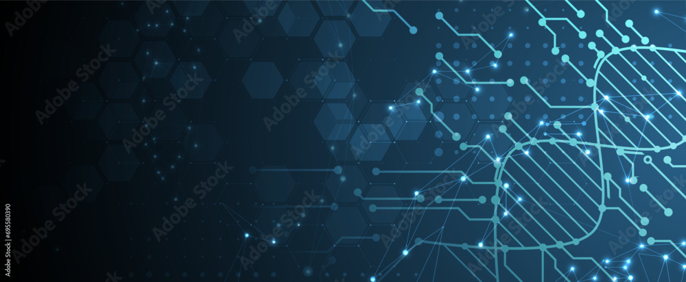 Wall mural abstract artificial intelligence dna technology. science and social concept. futuristic connection s