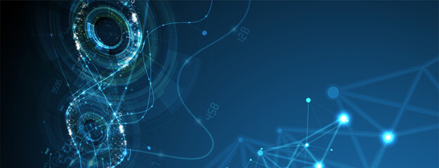 Abstract artificial intelligence DNA technology. Science and social concept.  Futuristic connection structure with cell background