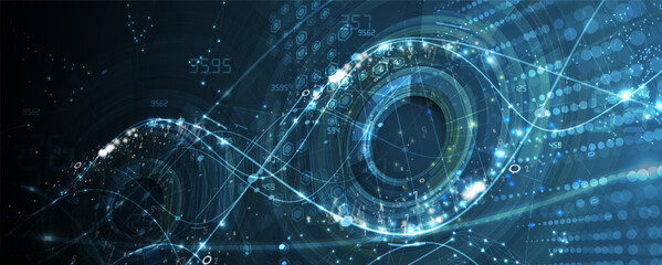 Abstract artificial intelligence DNA technology. Science and social concept.  Futuristic connection structure with cell background