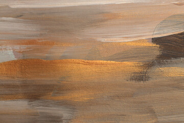 Art oil and acrylic smear blot canvas painting stucco wall. Abstract texture brown, beige, gold...