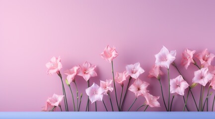 colorful narcissus flowers on a pink background