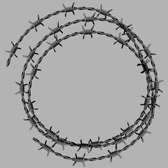 Barbed wire frame. Sharp barbwire border chain.