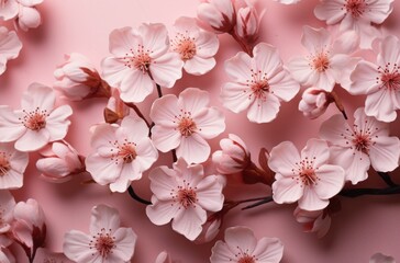 close up of pink peach flowers on pink paper