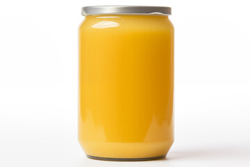 Glass can of chicken broth isolate on white background. Close up mockup